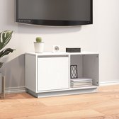 The Living Store TV-meubel Massief grenenhout - Wit - 74 x 35 x 44 cm - Opbergruimte - Weergavefunctie