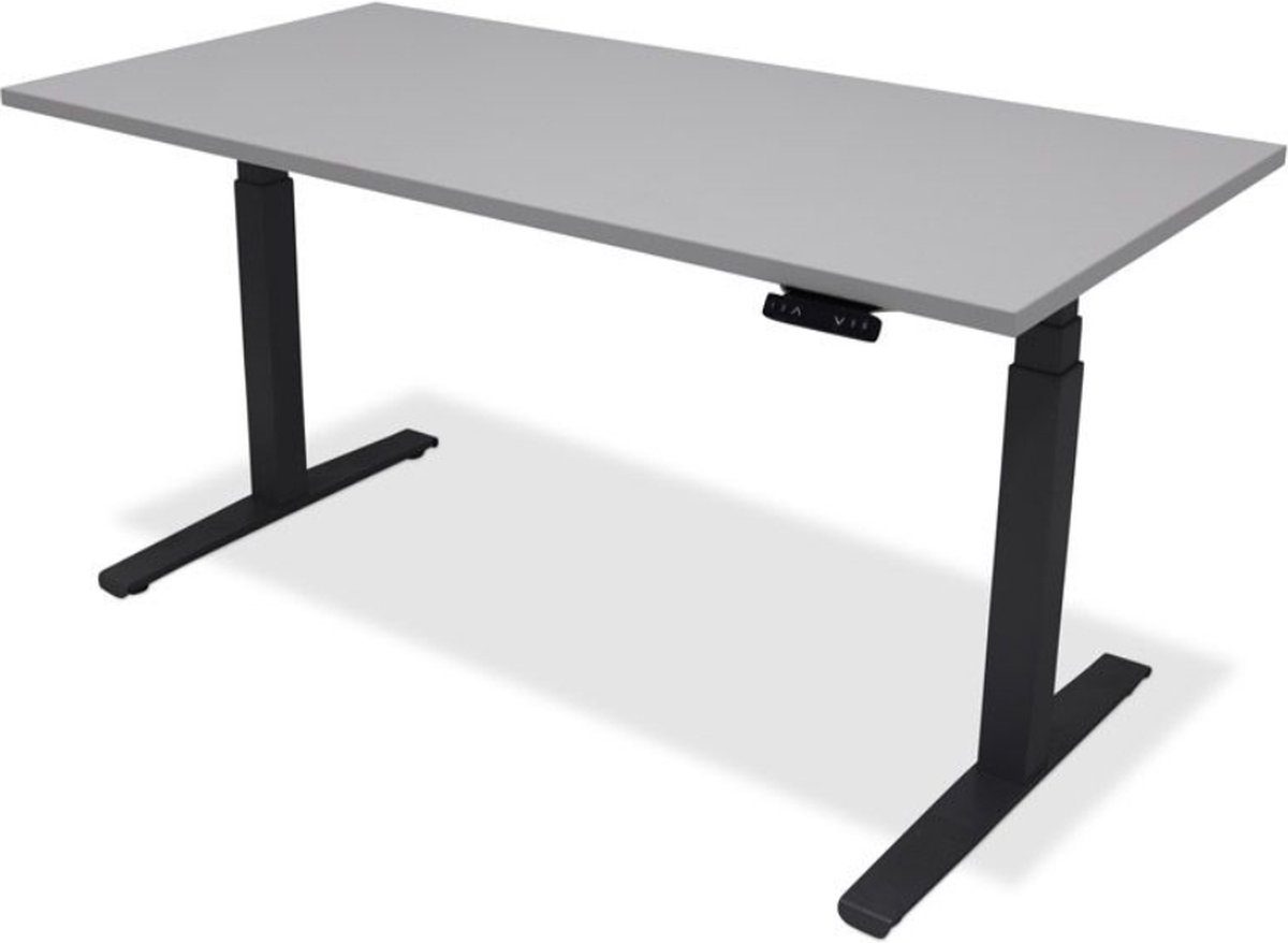 Zit sta bureau - hoog laag bureau - staan zit bureau - staand bureau – verstelbaar bureau – game bureau – 160 x 80 cm – zwart onderstel – grijs bureaublad