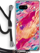 Case Company® - Coque Google Pixel 7A avec cordon - Échos pastel - Coque de téléphone avec cordon Zwart - Protection sur tous les côtés et sur le bord de l'écran