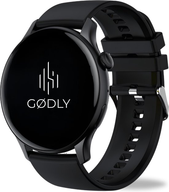 GØDLY® Amoled Smartwatch 46mm - Smartwatch Heren - Smartwatch Dames - Horloge – HD - Stappenteller - Kcal Teller - Slaapmeter - Hartslagmeter - Saturatiemeter - Geschikt voor iOS en Android - Zwart