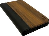 Houten design flip case, iPhone 13 – Bamboe met zwart leer