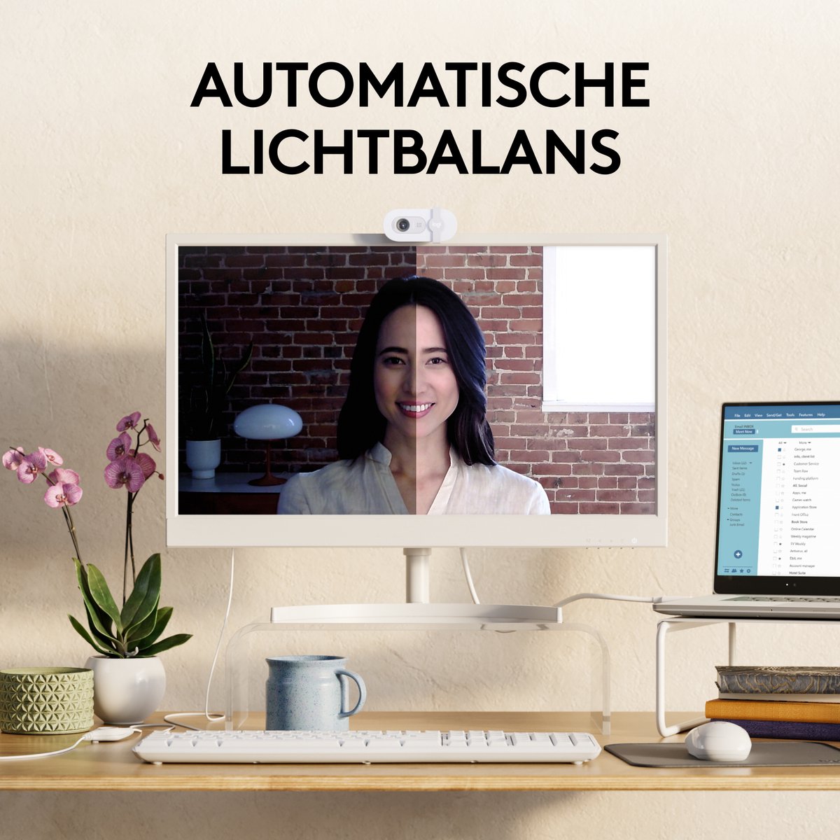 Logitech Brio 100 Full HD webcam: 1080p, privacyklep, off white thumbnail 3