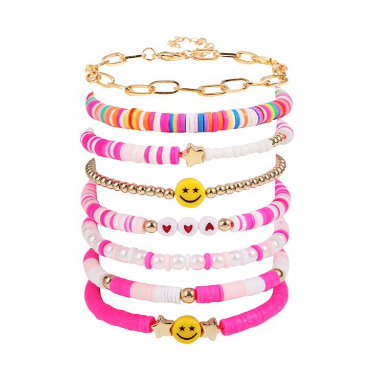 Smiley Armbanden Set - Roze | 8- delig | Polymeer Klei | Fashion Favorite