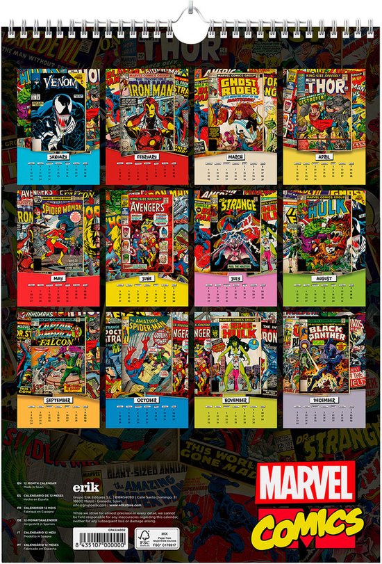 Calendrier de couvertures de bandes dessinées Marvel 2024 A3