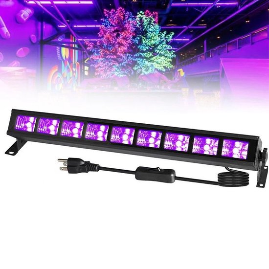 Lumière noire - Lightzy - EU Plug - Barre LED blacklight LED 230V avec 9 LED blanc chaud - 27W - Lampe disco - Peinture carrosserie