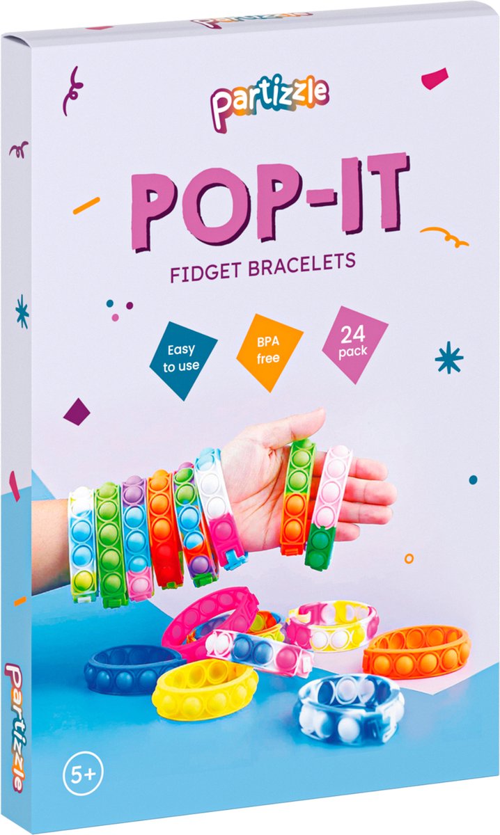 Partizzle 24x Fidget Toys Pop It Armbanden Pakket - Armbandjes Uitdeelcadeautjes - Grabbelton Traktatie Cadeautjes - Voor Kinderen & Peuters — afbeelding 8