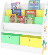 Kinderboekenkast Jetty - Opbergkast - 74x71x23 cm - Dinosaurusmotief - Spaanplaat en stof