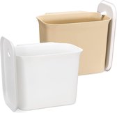 2x hangende vuilnisbakken - Set van 2 afvalbakken - Prullenbakjes met deksel voor aan kastdeuren - 5L - Voor keuken & badkamer - Wit en beige