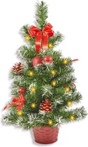 boom met decoratie en ledlicht, afmeting 50 cm, rood, met 10 LED-lichtketting, 2 x AA (niet inbegrepen), kerstboom, verlichting, decoratie, Kerstmis, advent