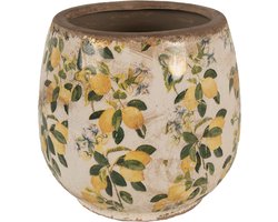 Clayre & Eef Bloempot Ø 15x15 cm Beige Geel Keramiek Citroenen