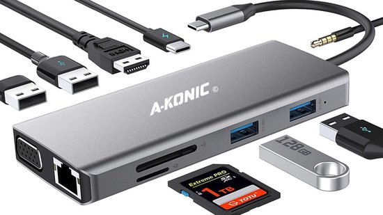 A-KONIC© - 11 in 1 Docking station - dual hdmi - Spacegrey