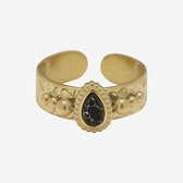 Essenza Small Black Stone Ring Gold