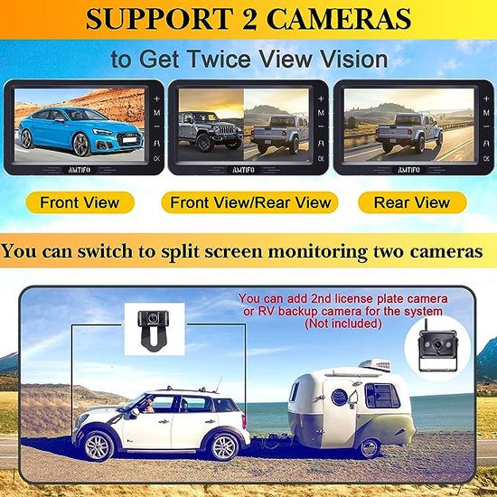 AMTIFO A6 Caméra de recul, sans fil, kit de caméra sans fil HD avec moniteur  5 pouces