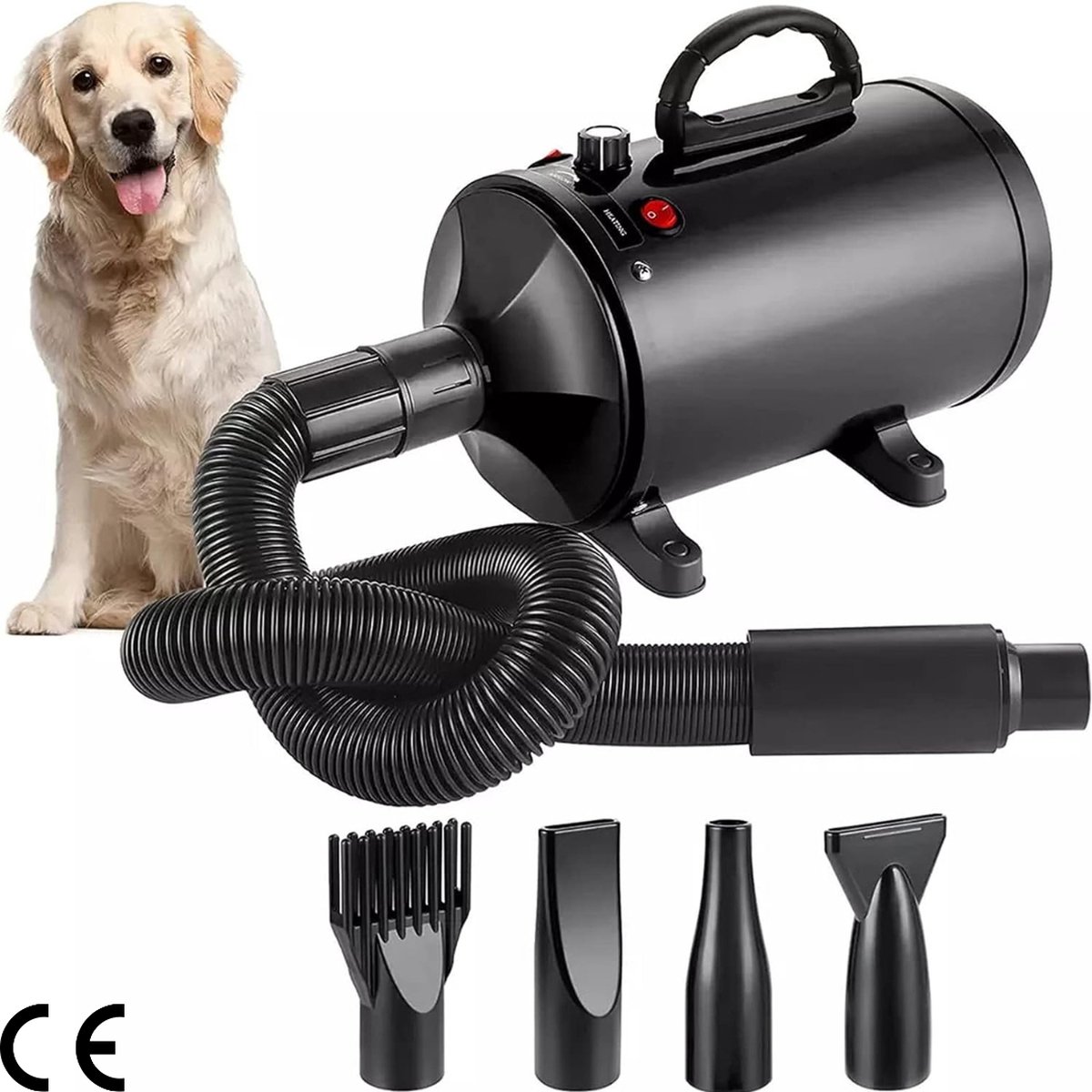Bol.com Professionele Hondenföhn met 4 Opzetstukken – Waterblazer voor Honden – Stil Design – Compact en Modern - Zwart aanbieding