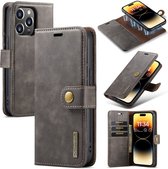 CaseMe - Telefoonhoesje geschikt voor iPhone 15 Pro - Bookcover - Met Afneembare Magneet-backcase - Ming Serie - Grijs