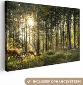 Canvas schilderij - Herten in het bos 90x60 - Kamer decoratie accessoires bomen - Schilderijen woonkamer dieren - Wanddecoratie hert slaapkamer - Muurdecoratie natuur keuken - Wanddoek interieur - Woondecoratie huis - Woonaccessoires