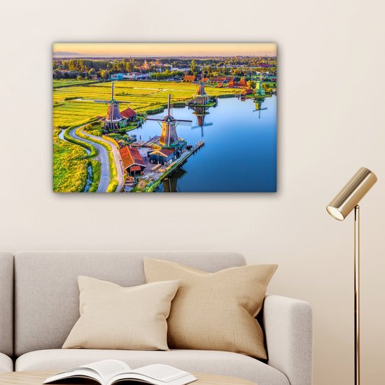 Tableau sur toile Moulin - Soirée - Paysage - Hollandais - 180x120 cm - Décoration murale XXL
