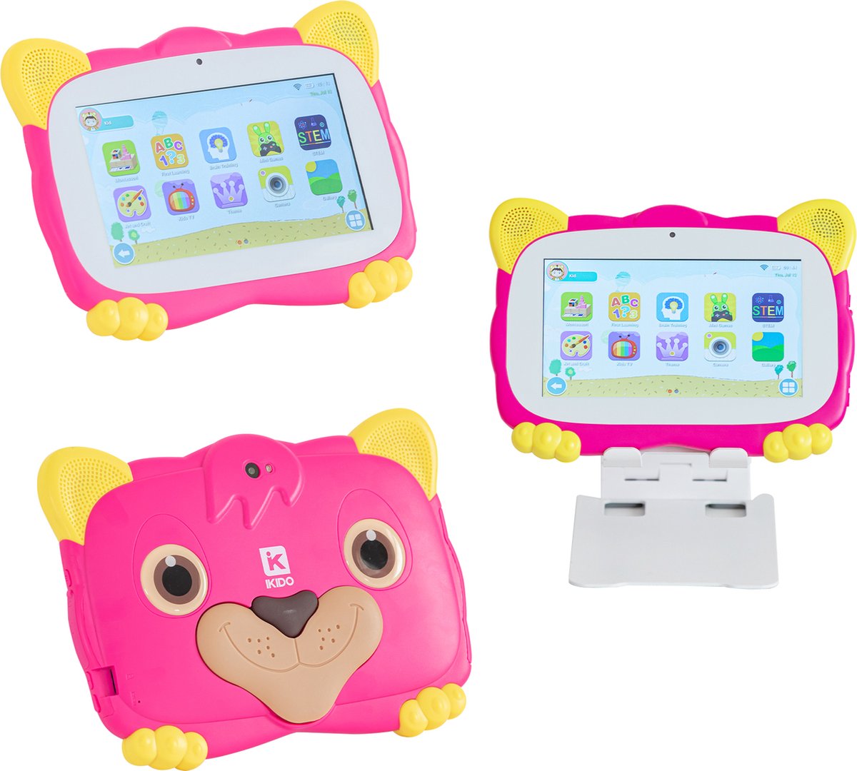IKIDO Kindertablet 7 Inch - Kids Tablet - Ouderlijk Toezicht - Bluetooth - WiFi - 2GB RAM - 32GB opslag (Uitbreidbaar) - Android 11- Met beugel - 2023 Model - C704-Roze