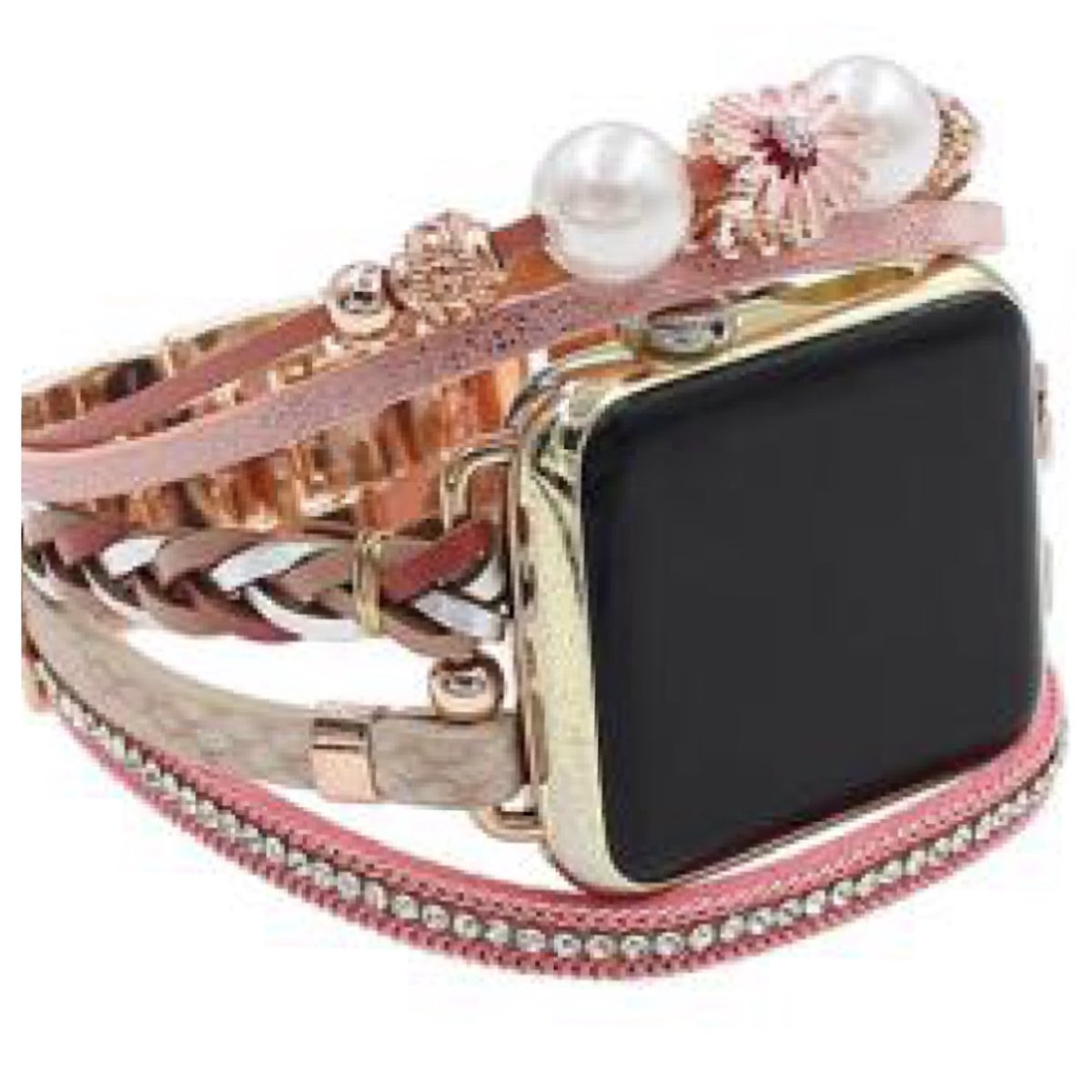 Applewatch -Bohemian flower stijl horlogebandje-38-40-41mm leer en kralen