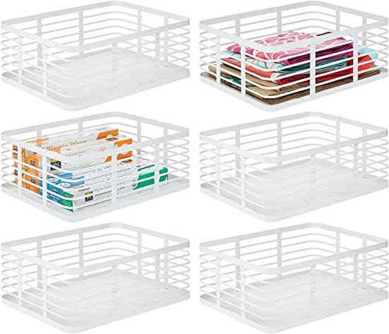 mDesign Set of 6 Wire Storage Basket - Wire Basket for Storing Diverse Items - Metal Basket for Kitchen, Bedroom, Bathroom - White