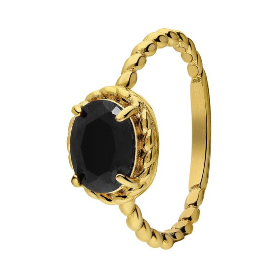 Lucardi - Dames Stalen goldplated ring vintage zwart - Ring - Staal - Goudkleurig