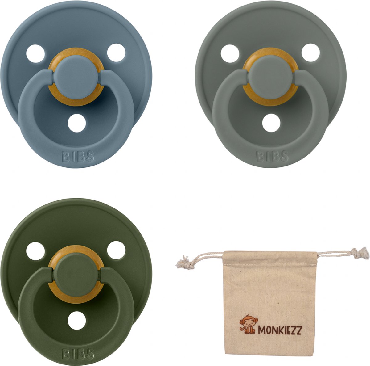 Goedkoopste Bibs fopspeen - maat 1 0-6 maanden - 3 stuks – Pine - Petrol - Hunter green Monkiezz speenzakje