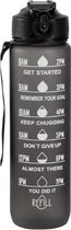 Motivatie waterfles - Water Drinkfles 1 Liter - Sport Bidon - 1L fles - 1000ML - Le bonn - Zwart - Fitness - Kerstcadeau