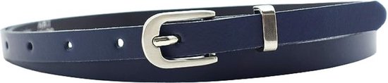 Fana Belts Smalle Dames Riem Blauw - Zilveren Lus - Leren Damesriem - Taillemaat 80 - Kleine Maat Riem