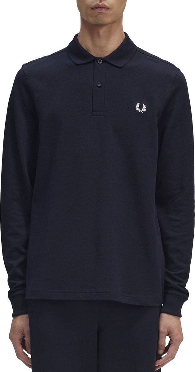 Fred Perry Longsleeve Polo Donkerblauw Modern-fit Heren Poloshirt