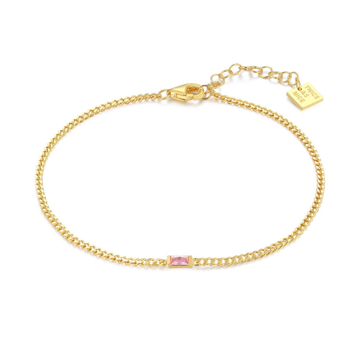 Twice As Nice Armband in zilver, goudkleurig, rechthoekige roze zirkonia 17 cm+3 cm