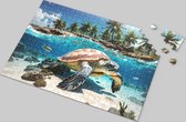 Schilpad Puzzel - Dieren Puzzel - Zee - Koraal - Kleurrijk - Betoverend Zeeleven - 500 Stukjes - Hoogwaardige Kartonnen Puzzel - Onderwaterpracht - Ontspannende Tijdverdrijf - Levendig Oceaanbeeld