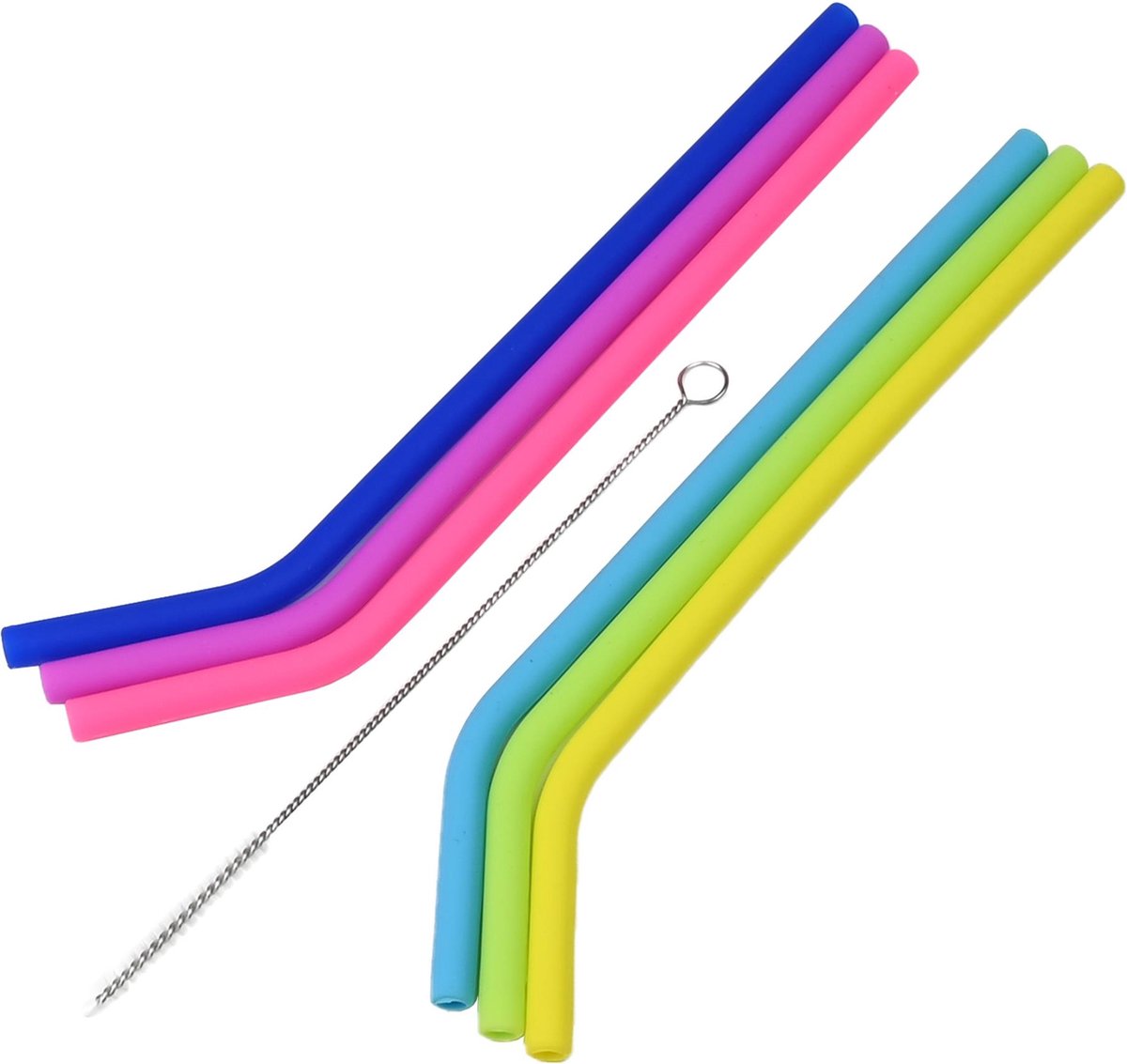 Benson Herbruikbare siliconen rietjes set - kleurrijk - met schoonmaakborstel - 6 stuks - 21 cm — cadeau in Koken & Dineren - foto 2