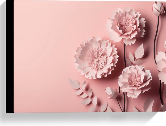 Canvas - Papieren Roze Bloemen op Roze Achtergrond - 40x30 cm Foto op Canvas Schilderij (Wanddecoratie op Canvas)