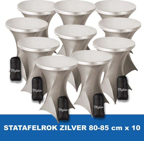 Statafelrok Zilver x 10 – ∅ 80-85 x 110 cm - Statafelhoes met Draagtas - Luxe Extra Dikke Stretch Sta Tafelrok voor Statafel – Kras- en Kreukvrije Hoes