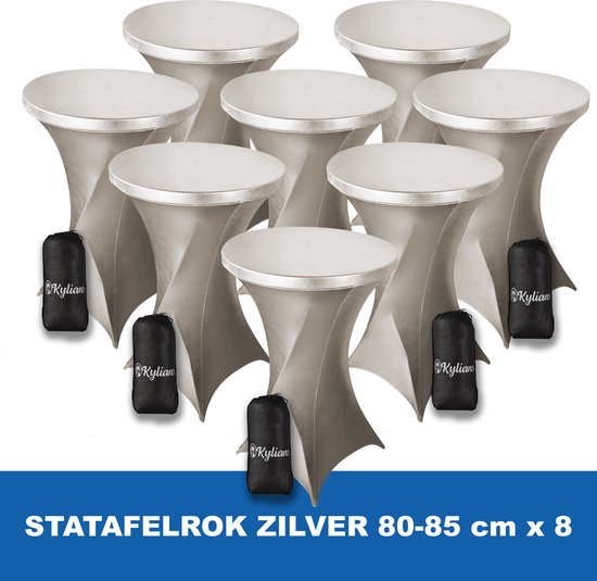Statafelrok Zilver x 8 – ∅ 80-85 x 110 cm - Statafelhoes met Draagtas - Luxe Extra Dikke Stretch Sta Tafelrok voor Statafel – Kras- en Kreukvrije Hoes