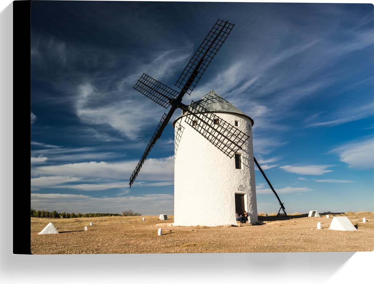 Canvas - Witte Molen onder Sluierbewolkin, Nederland - 40x30 cm Foto op Canvas Schilderij (Wanddecoratie op Canvas)