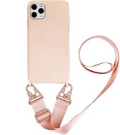 Siliconen design hoesje met koord voor de iPhone 15 Pro Max - Sand Pink
