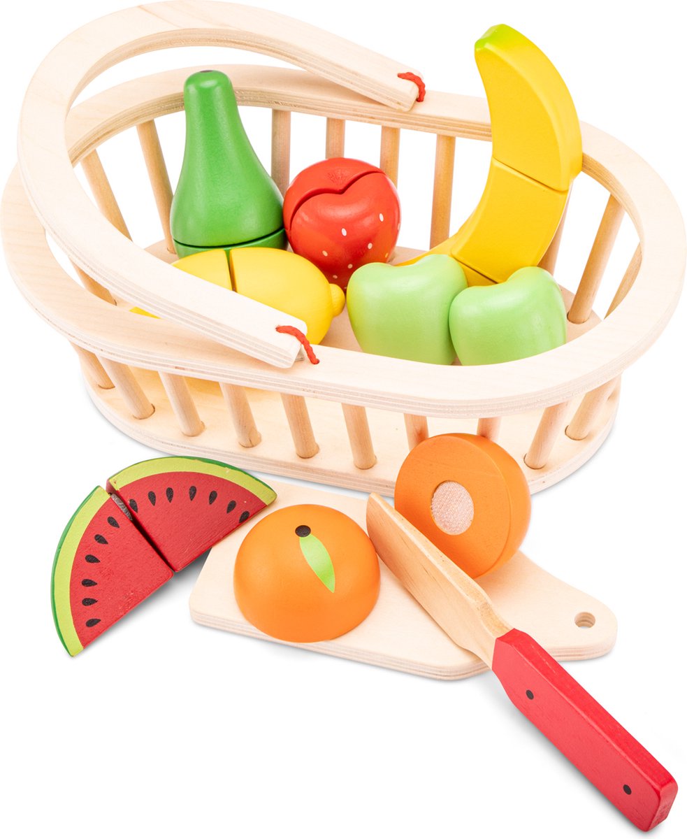 Woet® Houten Fruitmandje Speelset - Snijbaar Fruit in Mand met Snijplank - Educatief Speelgoedeten Snijset - Rollenspel Speelgoed - Vanaf 2 Jaar — afbeelding 4