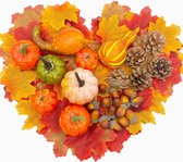 Thanksgiving Decoratieset, dennenappels voor kunstmatige esdoornbladeren, oogstpompoen, kleine kwastjes, herfst- en Halloween-feestdecoratie, in totaal 128 stuks