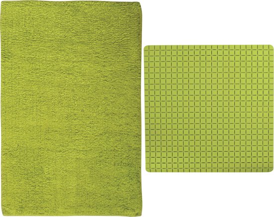 MSV Douche anti-slip/droogloop matten - Napoli badkamer set - rubber/polyester - limegroen