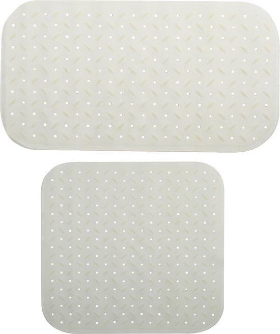 MSV Douche/bad anti-slip matten set badkamer - rubber - 2x stuks - wit - 2 formaten
