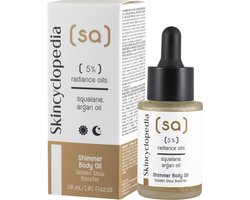 Skincyclopedia Shimmer Body Oil – 5% Stralingsbevorderende Oliën – Gouden Gloed voor Zomer – Met Squalane, Arganolie, Shea Butter, Castor Oil & Gouden Deeltjes
