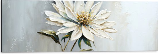 Dibond - Geschilderde Witte Bloem met Grijze Achtergrond - 90x30 cm Foto op Aluminium (Wanddecoratie van metaal)