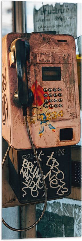 Vlag - Verroeste Telefoon in Telefooncel - 30x90 cm Foto op Polyester Vlag