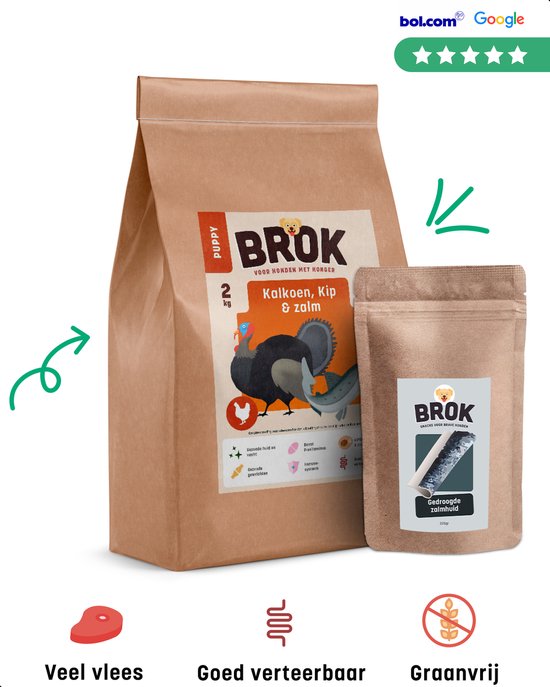 BROK - puppy Proefpakket - Kip, Kalkoen & Zalm - 2kg