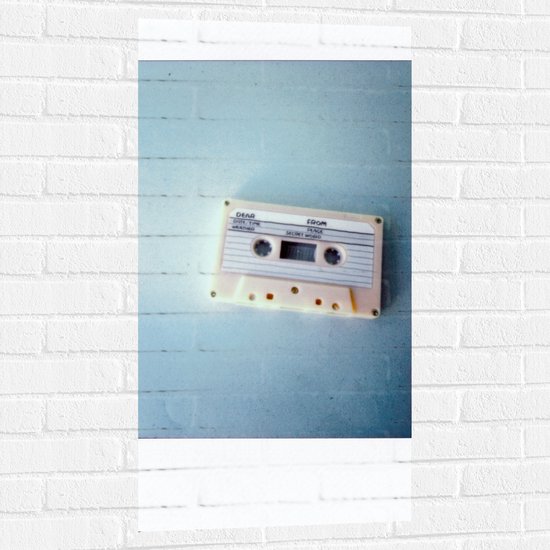 Muursticker - Foto met Wit kader van Wit Cassettebandje - 50x100 cm Foto op Muursticker