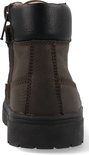 Donkerbruine leren veterboot met rits en zwarte zool. Duidelijke stiksels op de achterkant.