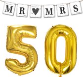 Mr and Mrs Always and Forever set 50 jaar goud met slinger en folie ballonnen - jubileum - trouwen - huwelijk - 50 - goud
