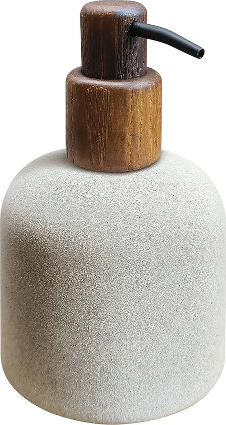 Zeepdispenser, 250 ml, Japanse stijl, voor badkamer, eenvoudig te vullen, spoelvloeistofdispenser, geldispenser voor keukenspoelbak, navulbare shampoo- en conditionerflessen met houten pomp