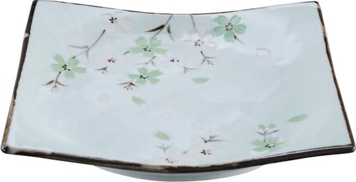 TOKYO DESIGN STUDIO - GREEN COSMOS SQUARE PLATE 17.5x17.5 CM